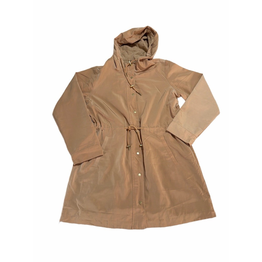 Susan Graver Regular Water Resistant Anorak Jacket with Hood Light Tan Medium